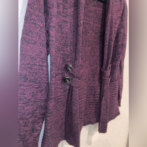 APT 9 Heathered Plum Shawl Collar Sweater Cardigan Button Accent Size XS - Picture 3 of 9